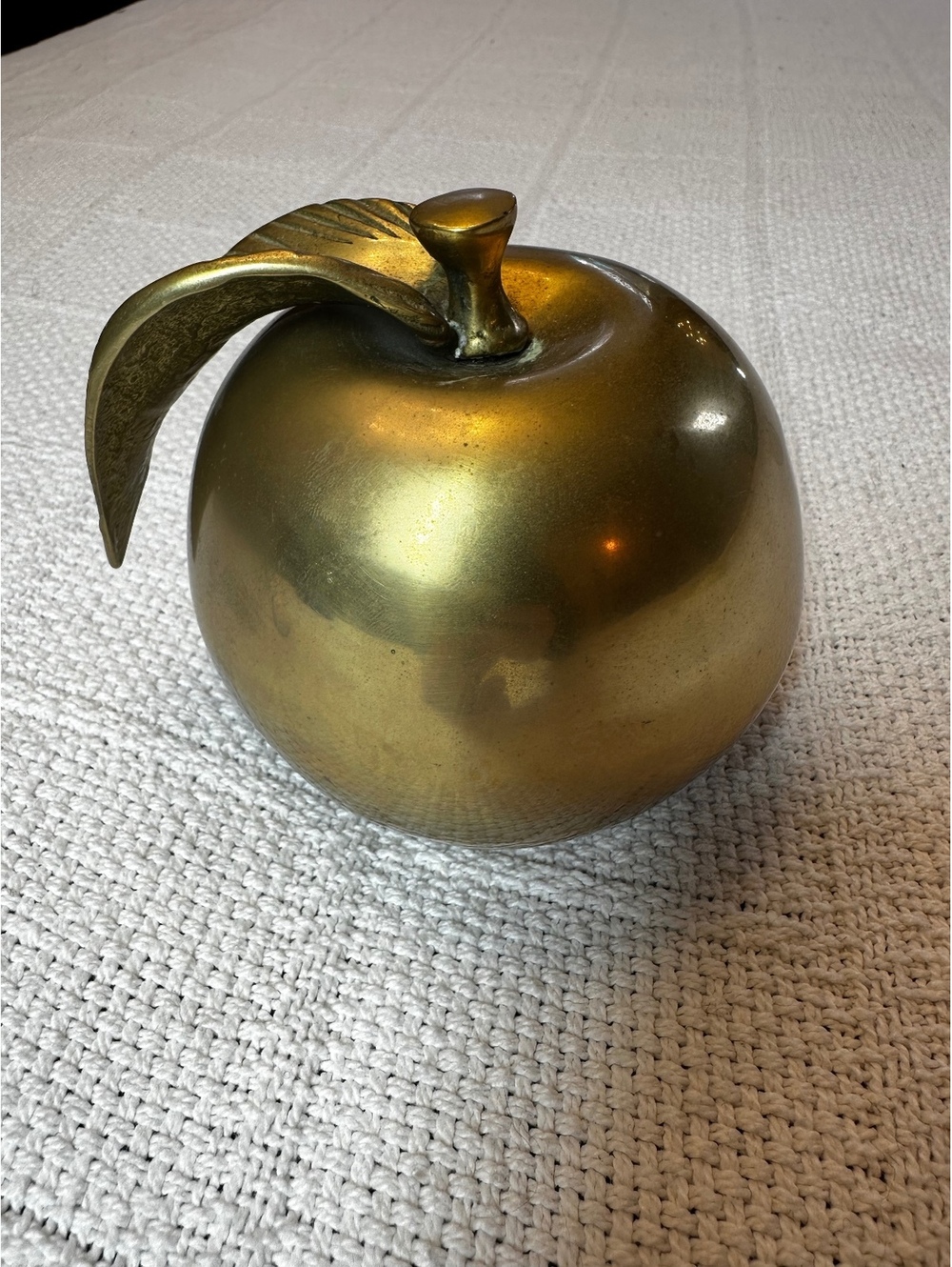 Vintage Brass Apple Decorative Object with Leaf